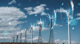 Wind turbine farm on a desert land