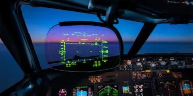 Commercial Jet cockpit with digital heads up display