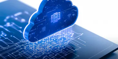 Futuristic digital cloud with data center icons